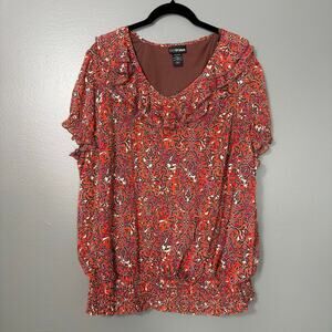 Lane Bryant Earth Tones Brown & Orange Peasant Top - 18/20W - Women's Plus Size